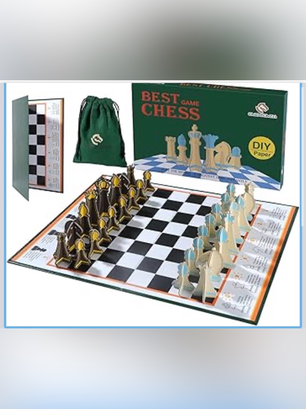 DIY Chess Set Green/Black & Cream/Blue Chess Pieces